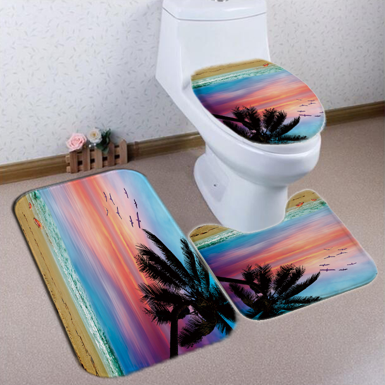 Beach-Sunset-Style-Waterproof-Bathroom-Shower-Curtain-Toilet-Cover-Mat-Non-Slip-Rug-Set-for-Bathroom-1632646-3