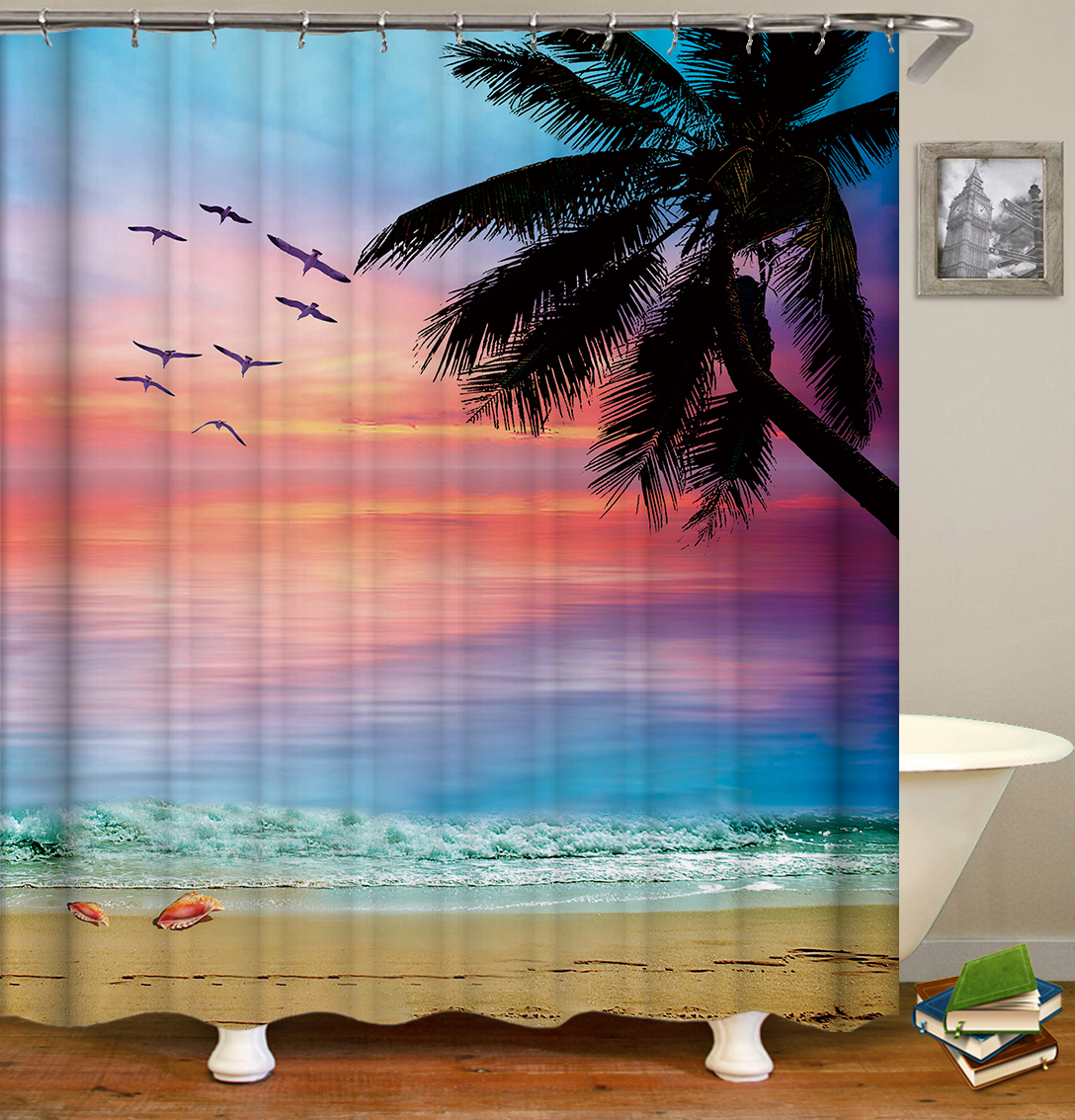 Beach-Sunset-Style-Waterproof-Bathroom-Shower-Curtain-Toilet-Cover-Mat-Non-Slip-Rug-Set-for-Bathroom-1632646-4