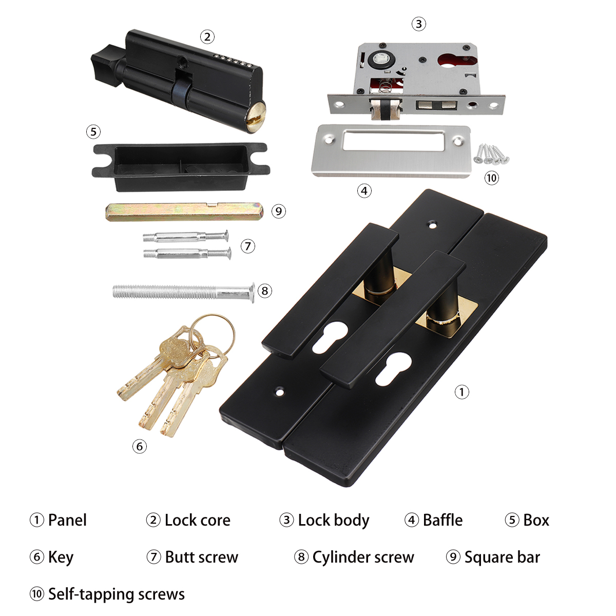 Black-Steel-Home-Door-Entry-Lever-Handle-Locks--3-Keys-Set-For-Indoor-Wood-Door-1965063-4
