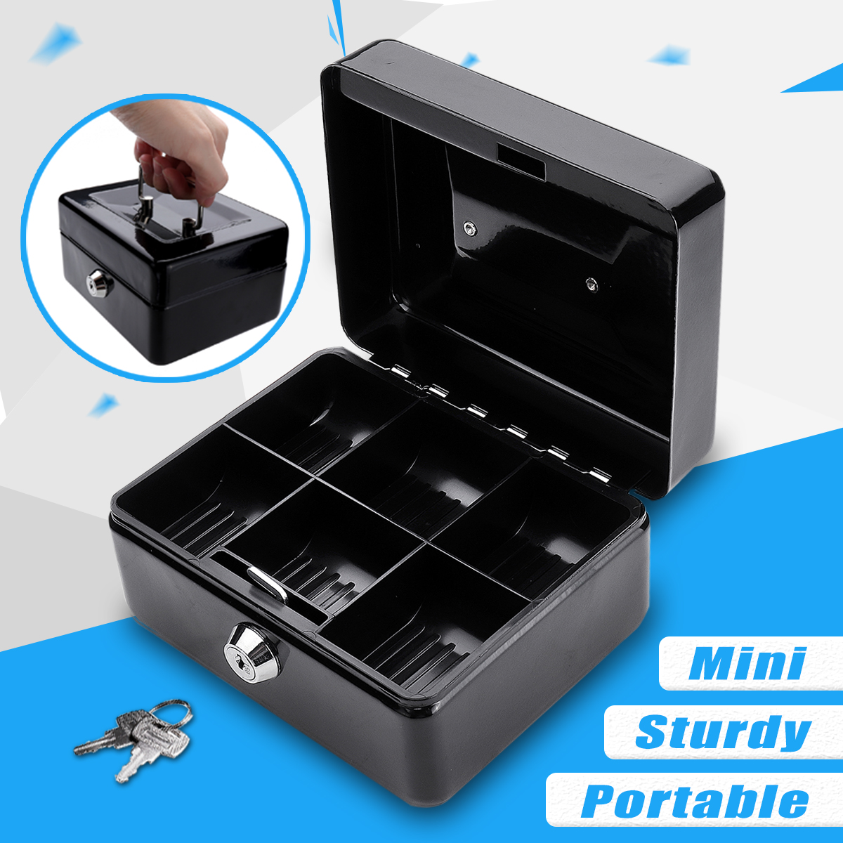 Mini-Portable-Money-Safe-Storage-Case-Black-Sturdy-Metal-With-Coin-Tray-Cash-Carry-Box-1346714-1