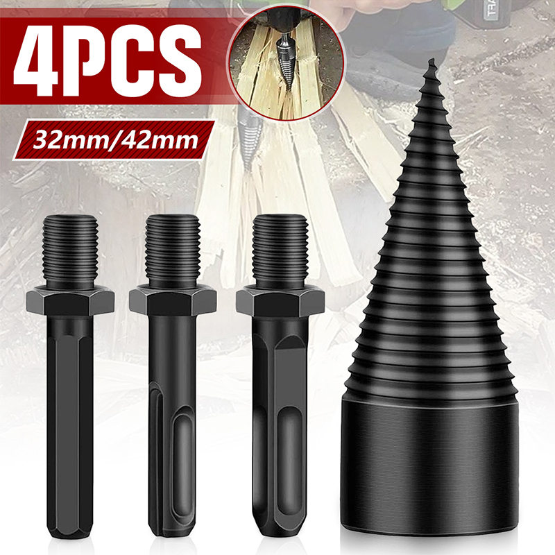 4Pcs-3242mm-RoundSquareHexagonal-Shank-Firewood-Drill-Bit-Splitter-Wood-Split-Cone-Drill-Bit-For-Tre-1808325-1