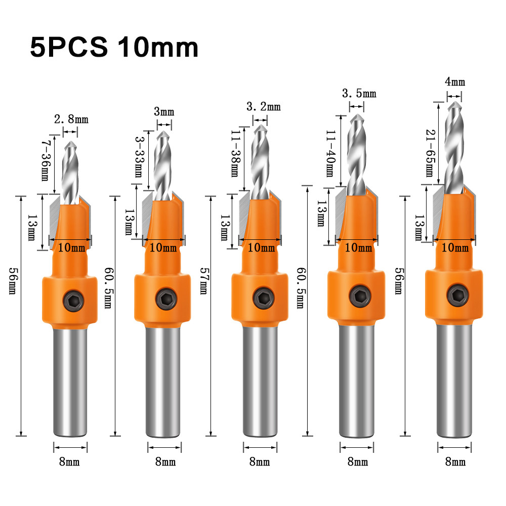 5Pcs-10mm-Carbide-Tip-HSS-Woodworking-Countersink-Drill-Router-Bit-Set-8mm-Shank-Screw-Extractor-Rem-1715827-2
