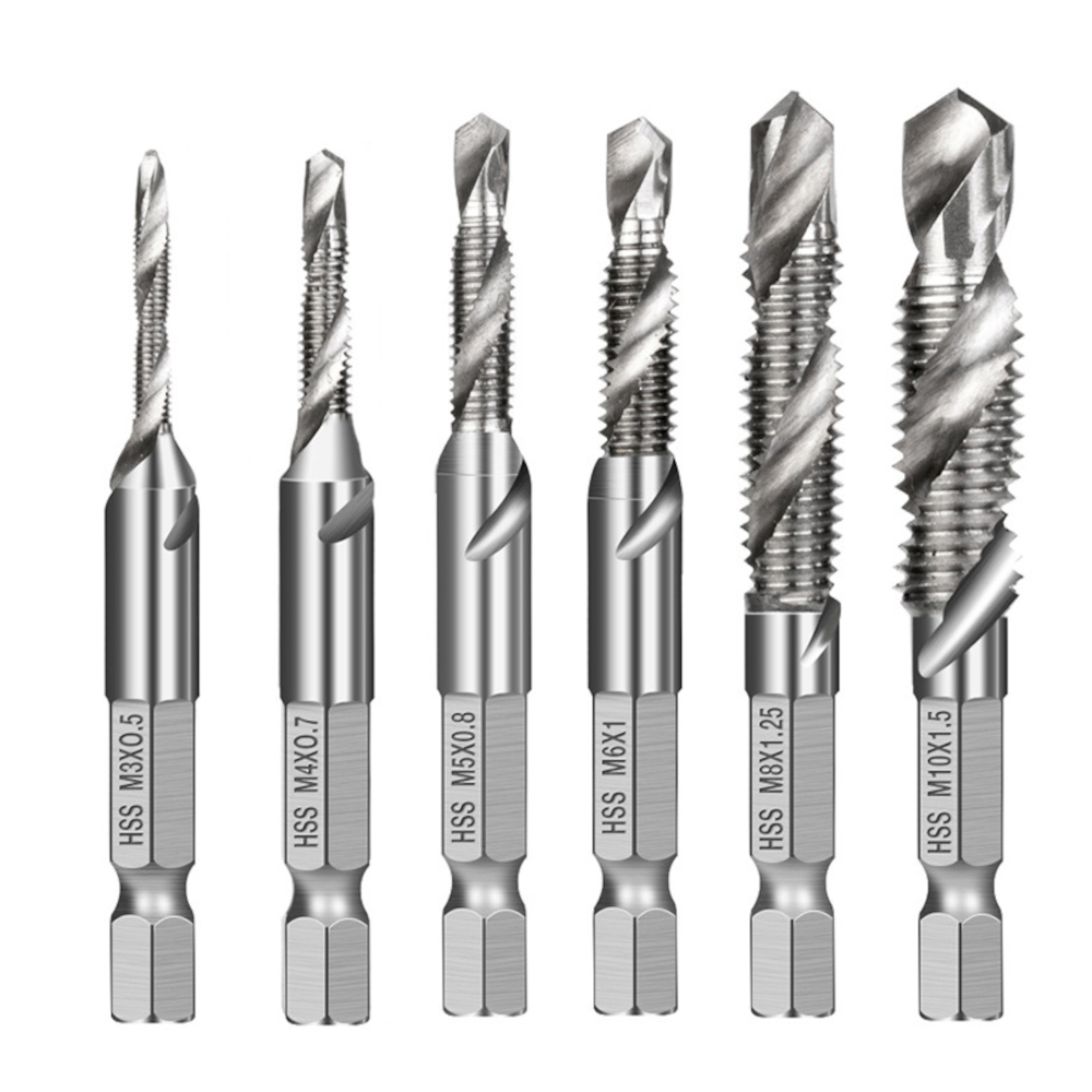 6Pcs-14-Inch-M3-M10-Screw-Tap-HSS-Combination-Drill-Tap-Bit-Set-Hex-Shank-Deburr-Countersink-Bits-1803527-1