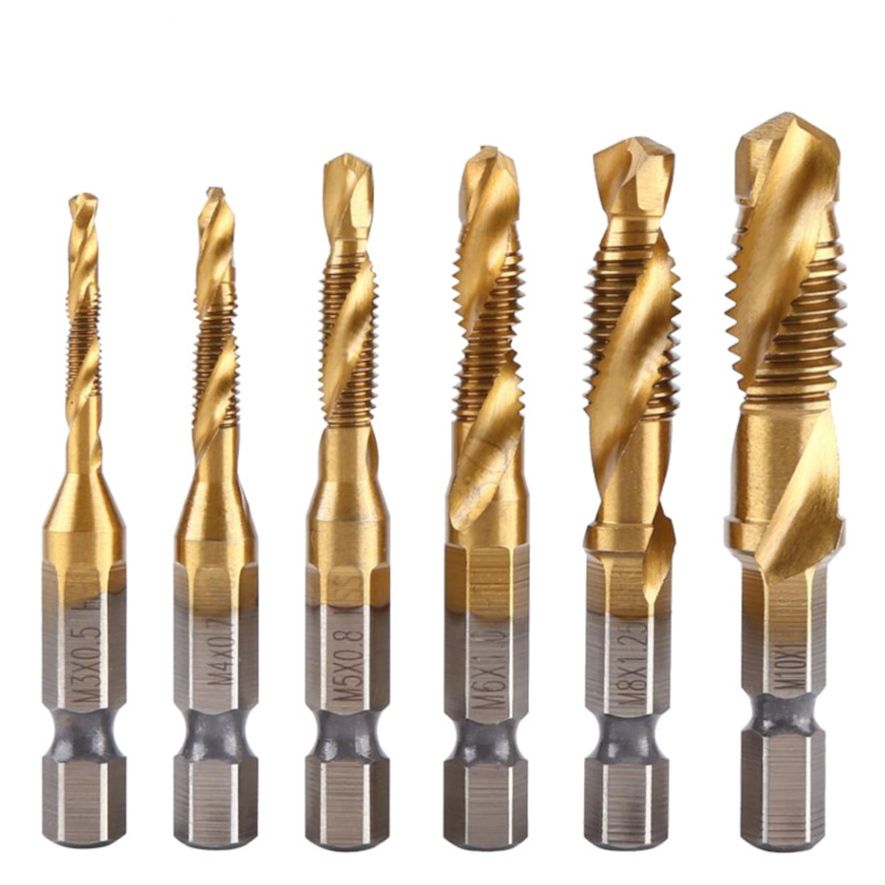 6Pcs-14-Inch-M3-M10-Screw-Tap-HSS-Combination-Drill-Tap-Bit-Set-Hex-Shank-Deburr-Countersink-Bits-1803527-2