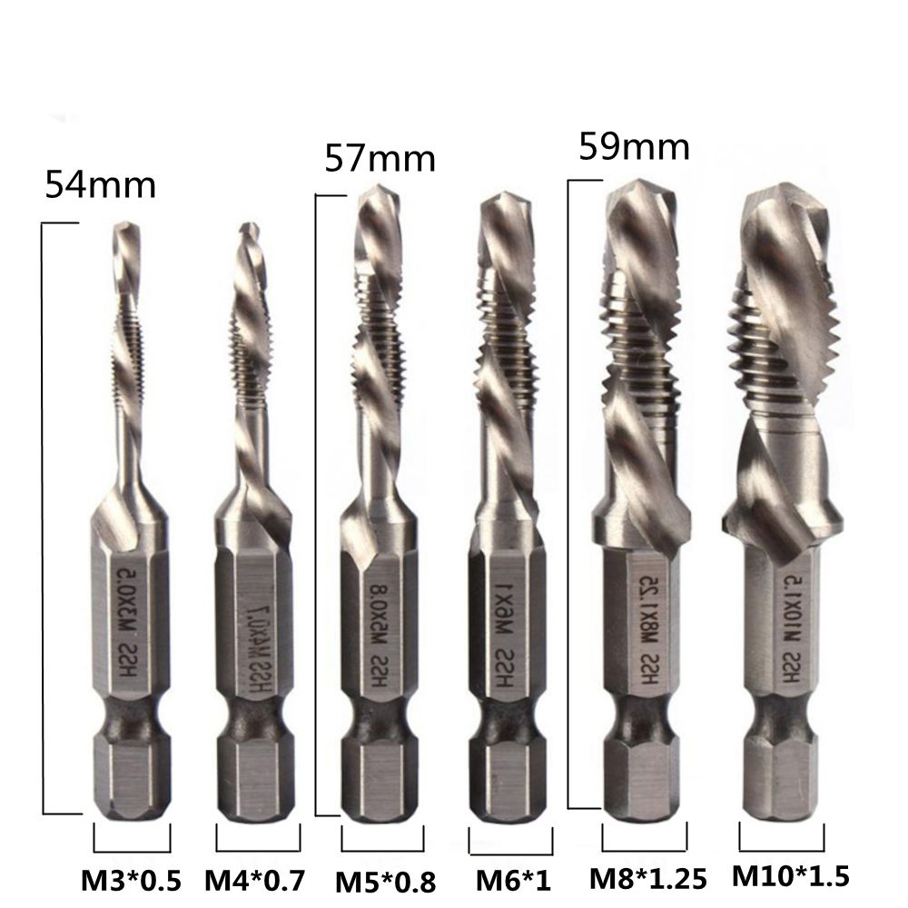 6Pcs-14-Inch-M3-M10-Screw-Tap-HSS-Combination-Drill-Tap-Bit-Set-Hex-Shank-Deburr-Countersink-Bits-1803527-4