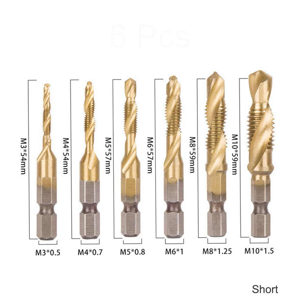 6Pcs-14-Inch-M3-M10-Screw-Tap-HSS-Combination-Drill-Tap-Bit-Set-Hex-Shank-Deburr-Countersink-Bits-1803527-6