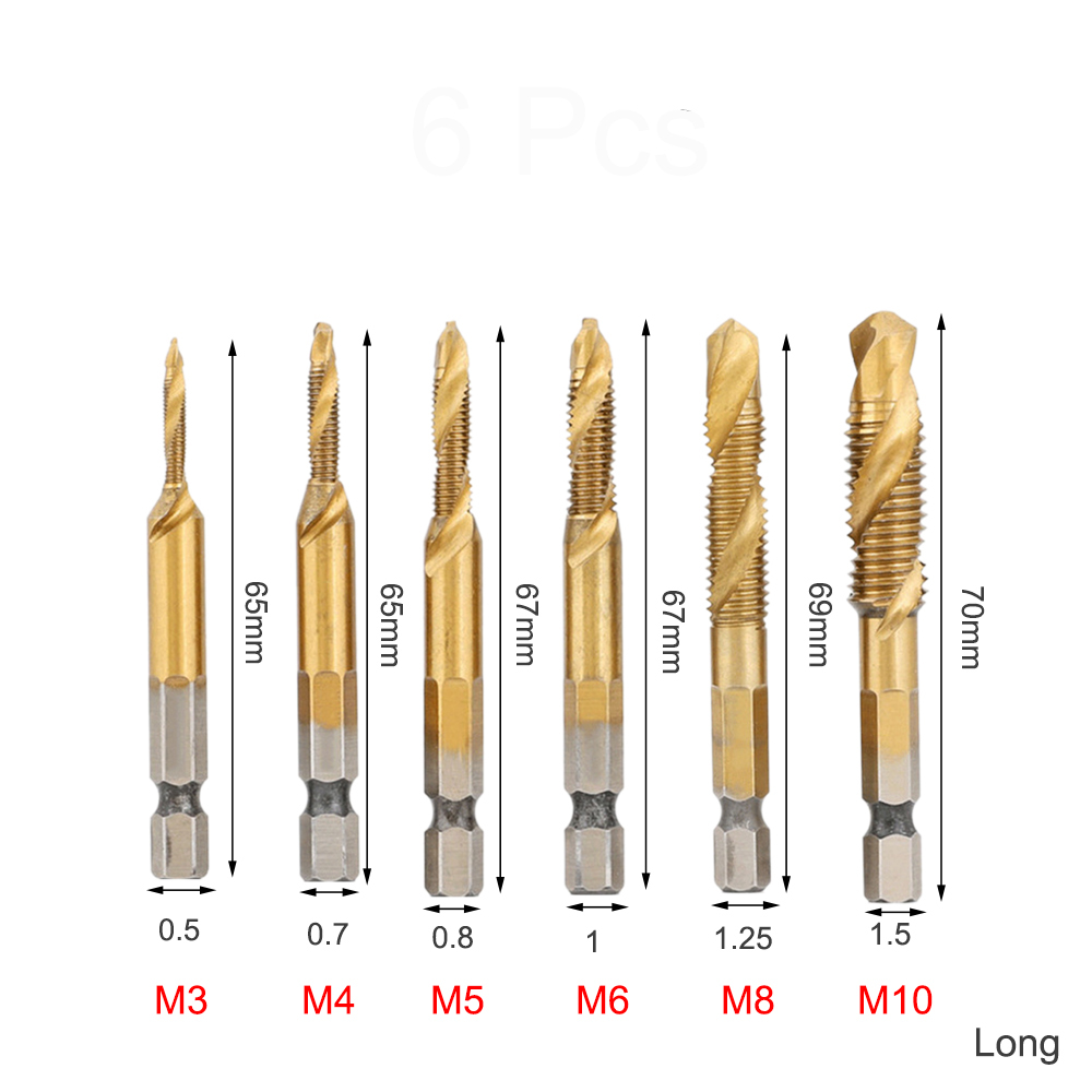 6Pcs-14-Inch-M3-M10-Screw-Tap-HSS-Combination-Drill-Tap-Bit-Set-Hex-Shank-Deburr-Countersink-Bits-1803527-7