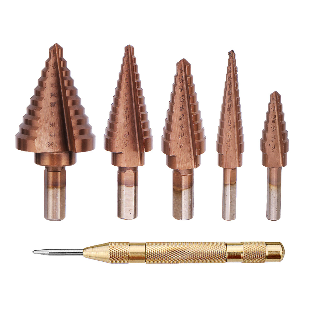 6Pcs-HSS-Bronze-Coated-Step-Drill-Bit-With-Center-Punch-Drill-Set-Hole-Cutter-Drilling-Tool-1576799-1