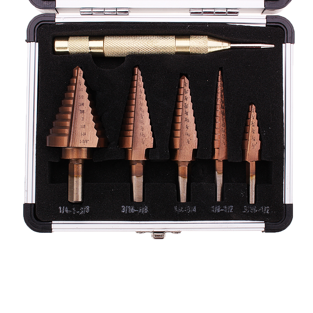 6Pcs-HSS-Bronze-Coated-Step-Drill-Bit-With-Center-Punch-Drill-Set-Hole-Cutter-Drilling-Tool-1576799-2