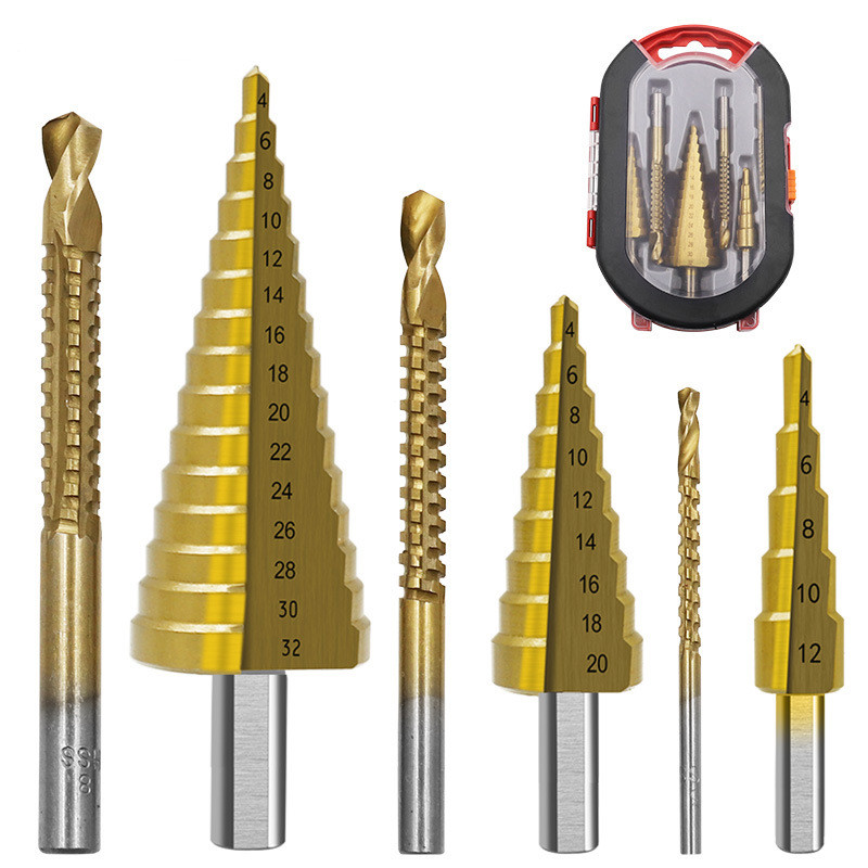 6pcs-Step-Drill-Bits-Woodworking-Broaching-Saw-Drill-Set-HSS-4241-Titanium-plated-Step-Drill-for-Met-1917846-3