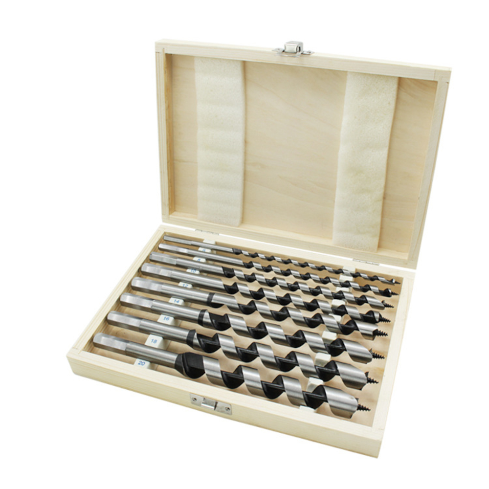 8Pcs-230mm-Hexagonal-Carbon-Steel-Auger-Bit-Set-Wooden-Case-Machined--Woodworking-Turret-Drill-Punch-1810356-1