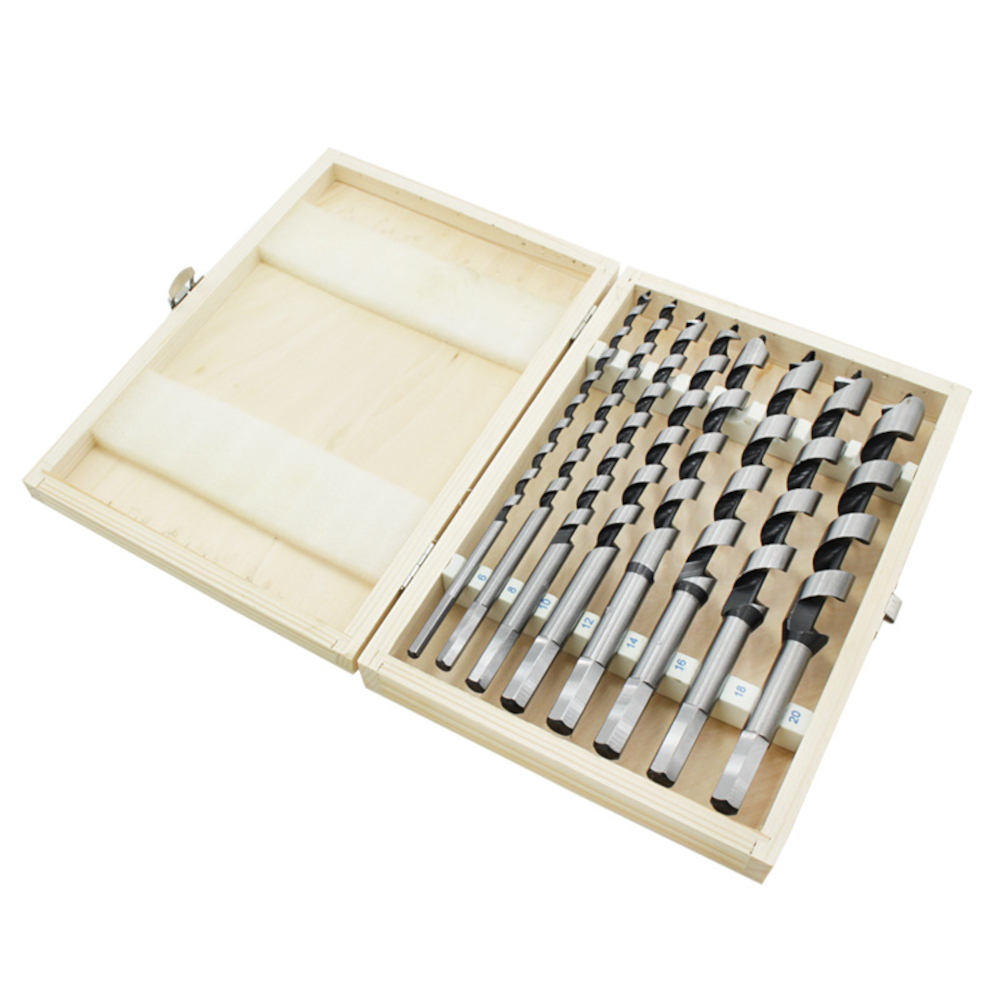 8Pcs-230mm-Hexagonal-Carbon-Steel-Auger-Bit-Set-Wooden-Case-Machined--Woodworking-Turret-Drill-Punch-1810356-2