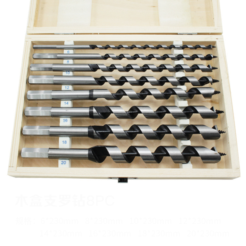 8Pcs-230mm-Hexagonal-Carbon-Steel-Auger-Bit-Set-Wooden-Case-Machined--Woodworking-Turret-Drill-Punch-1810356-3