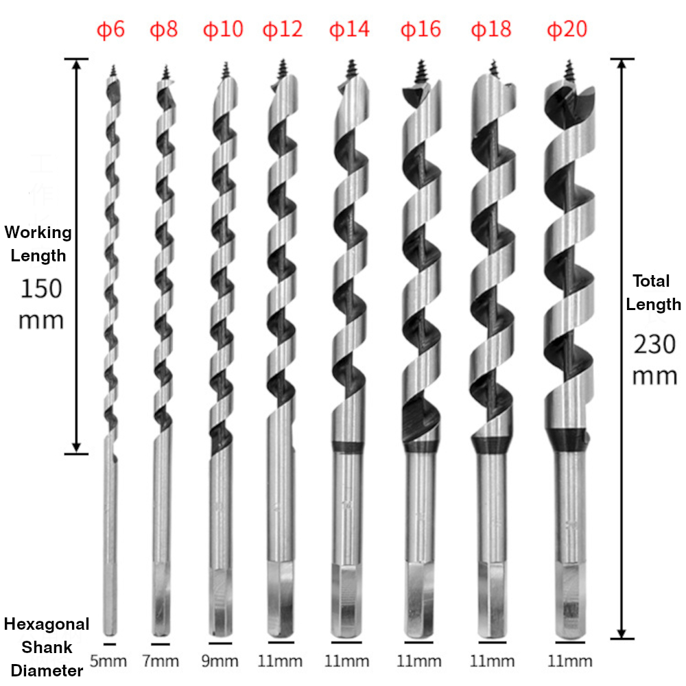 8Pcs-230mm-Hexagonal-Carbon-Steel-Auger-Bit-Set-Wooden-Case-Machined--Woodworking-Turret-Drill-Punch-1810356-5