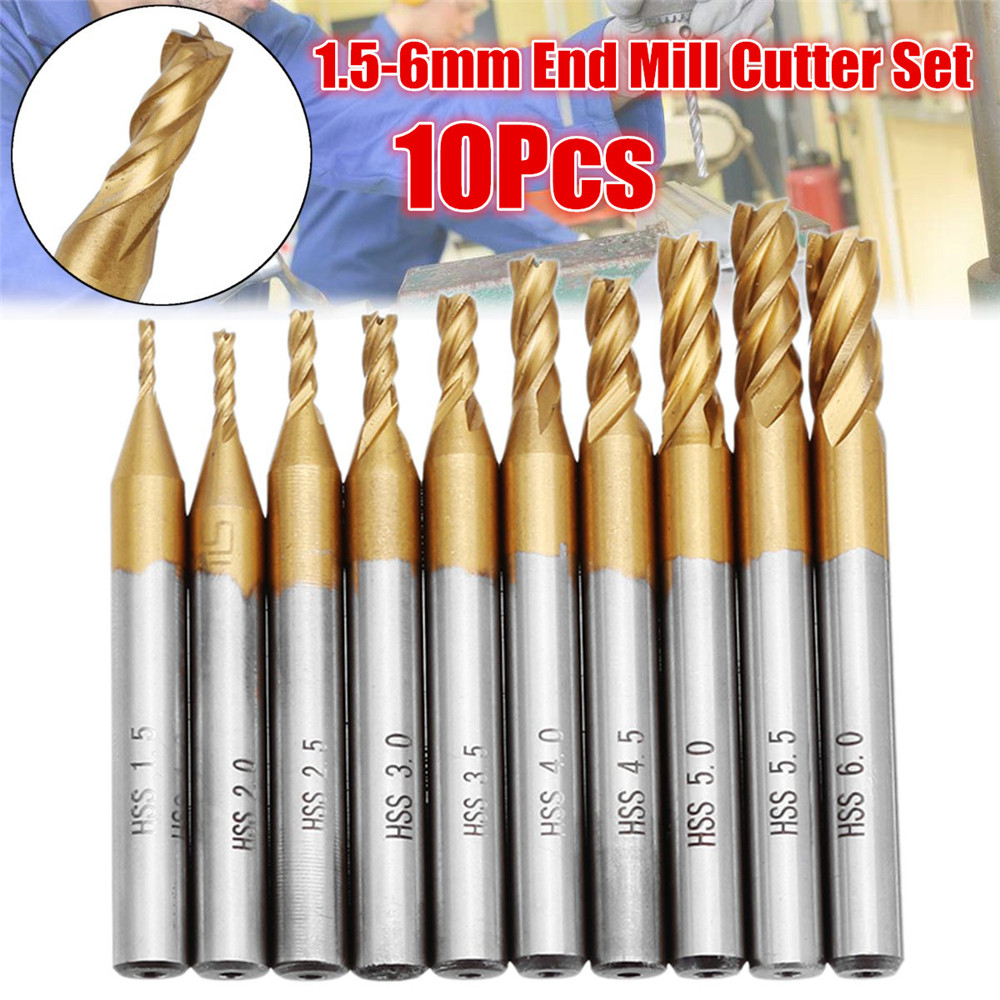 Drillpro-10pcs-Titanium-Coating-15-60mm-HSS-4-Flute-End-Mill-Cutter-6mm-Shank-CNC-Drill-Bits-1278665-1