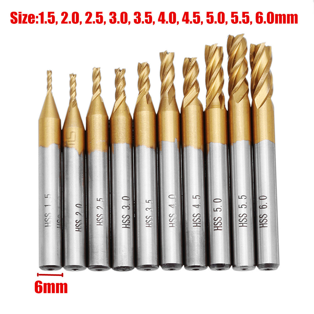 Drillpro-10pcs-Titanium-Coating-15-60mm-HSS-4-Flute-End-Mill-Cutter-6mm-Shank-CNC-Drill-Bits-1278665-2