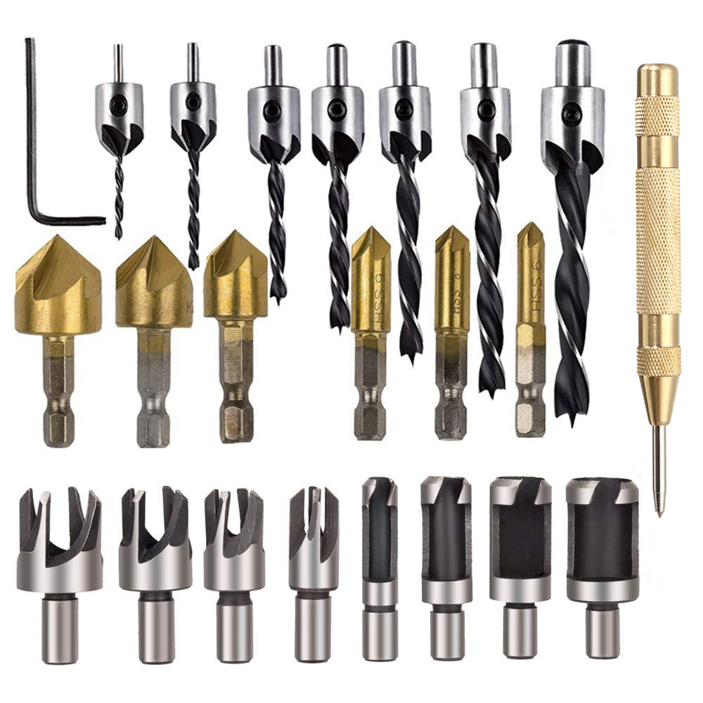 Drillpro-23Pcs-Woodworking-Chamfer-Countersink-Drill-Bit-Set-6Pcs-14-Inch-Hexagon-5-Flute-90-Degree--1609914-1