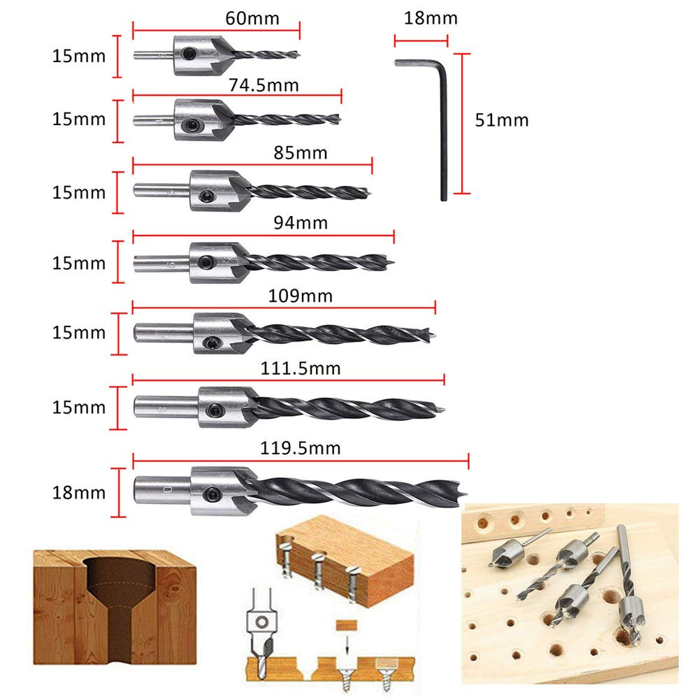 Drillpro-23Pcs-Woodworking-Chamfer-Countersink-Drill-Bit-Set-6Pcs-14-Inch-Hexagon-5-Flute-90-Degree--1609914-2