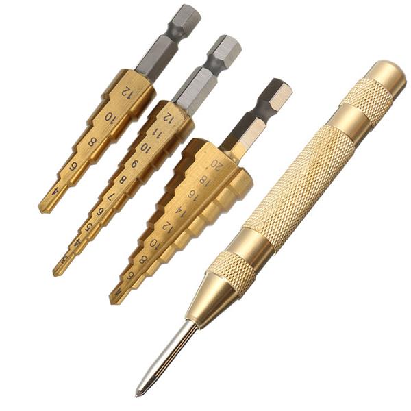 Drillpro-3Pcs-3-124-124-20mm-HSS-Titanium-Coated-Step-Drill-Bits-with-Automatic-Center-Pin-Punch-1284864-1