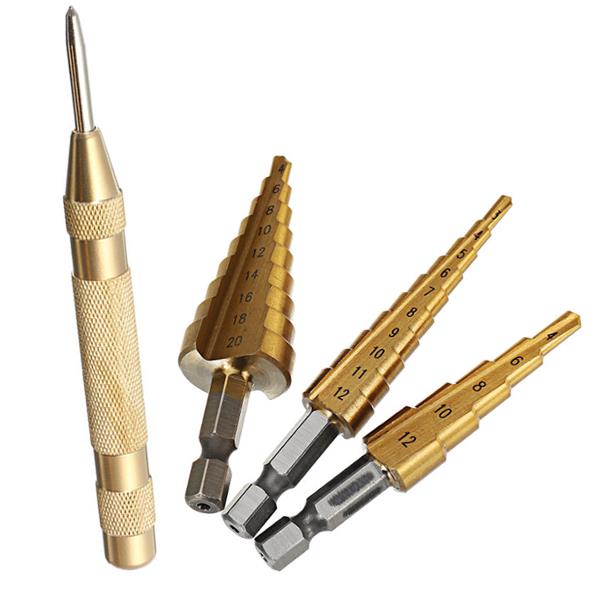 Drillpro-3Pcs-3-124-124-20mm-HSS-Titanium-Coated-Step-Drill-Bits-with-Automatic-Center-Pin-Punch-1284864-3