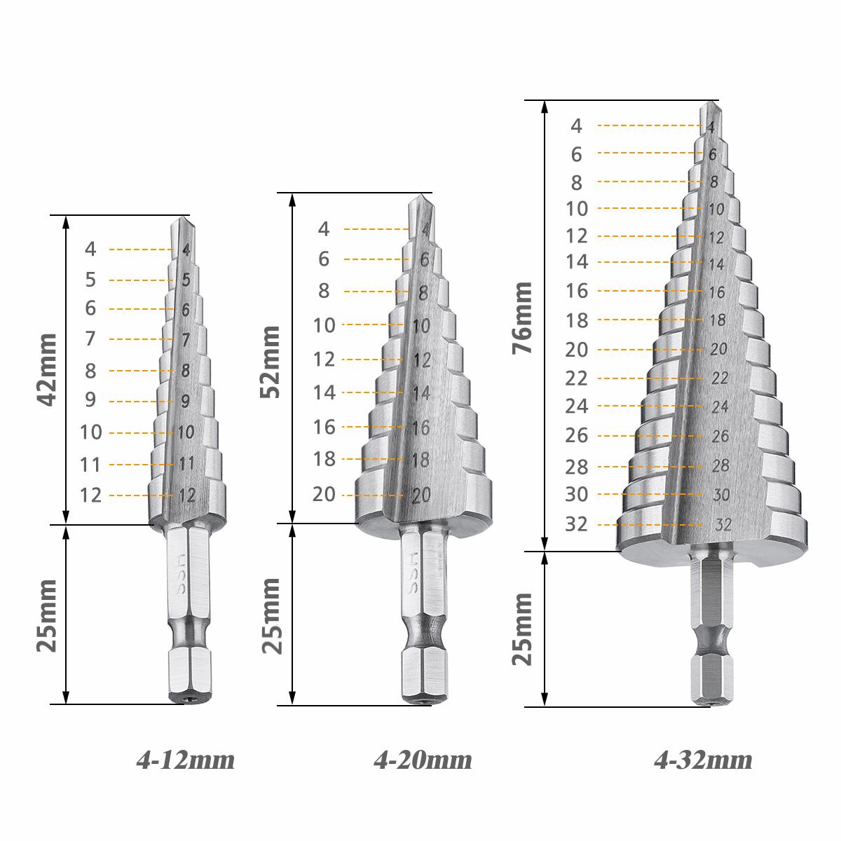 Drillpro-4-122032mm-HSS-Hex-Shank-Step-Drill-Bit-High-Step-Steel-Hole-Cutter-1449898-1