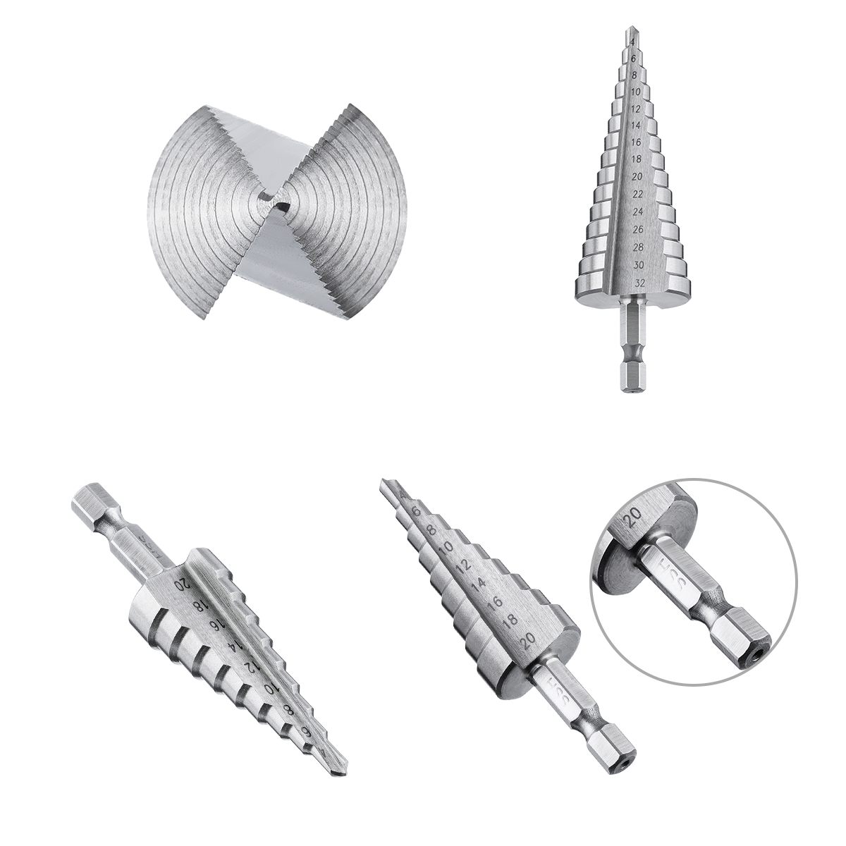 Drillpro-4-122032mm-HSS-Hex-Shank-Step-Drill-Bit-High-Step-Steel-Hole-Cutter-1449898-7