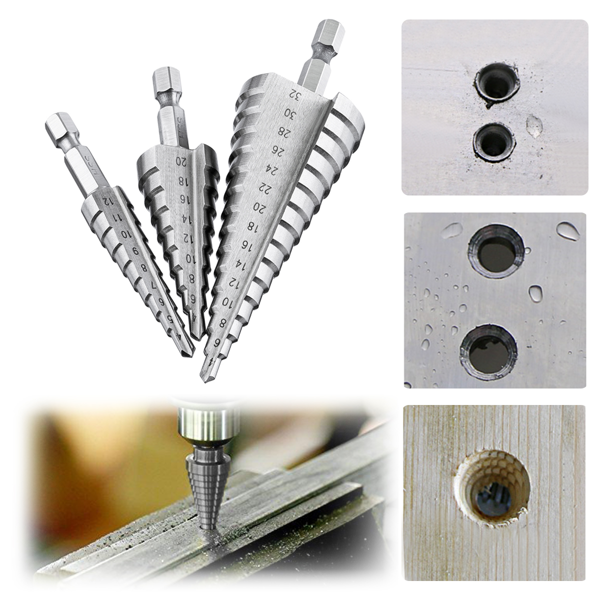 Drillpro-4-122032mm-HSS-Hex-Shank-Step-Drill-Bit-High-Step-Steel-Hole-Cutter-1449898-8