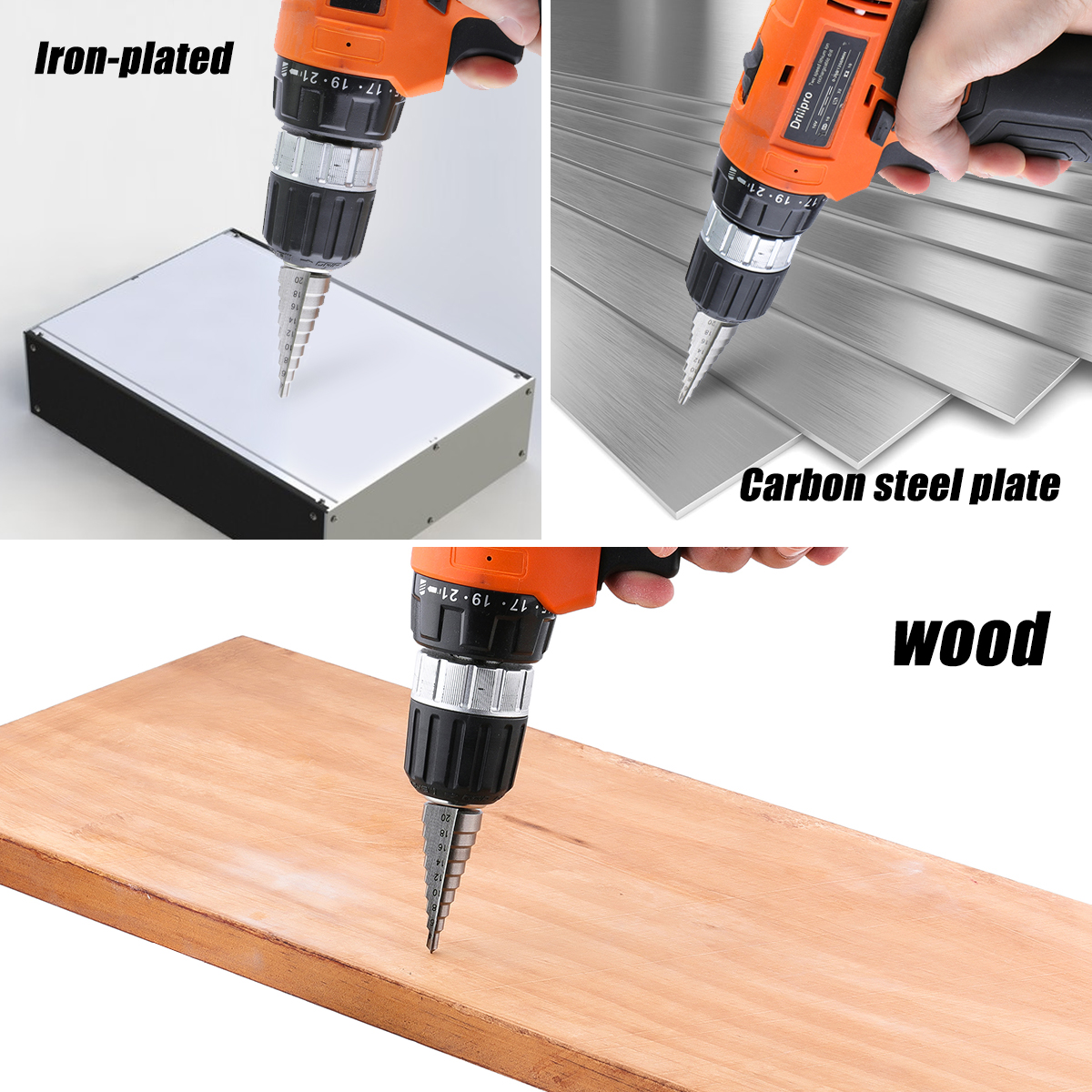 Drillpro-4-122032mm-HSS-Hex-Shank-Step-Drill-Bit-High-Step-Steel-Hole-Cutter-1449898-9