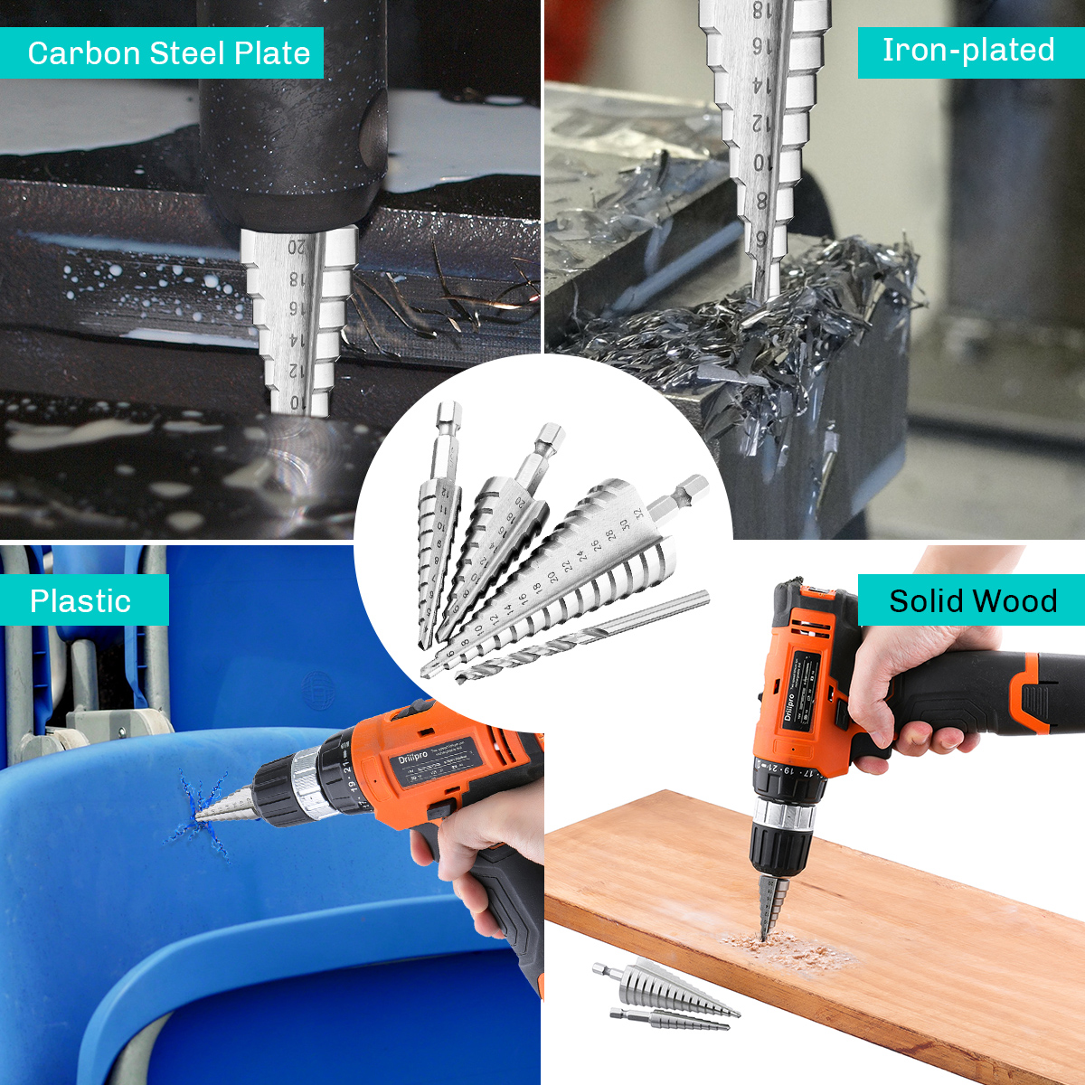 Drillpro-4-122032mm-HSS-Hex-Shank-Step-Drill-Bit-High-Step-Steel-Hole-Cutter-1449898-10
