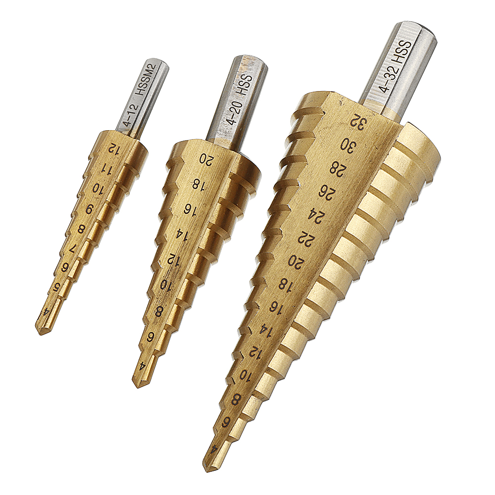 Drillpro-4-124-204-32mm-HSS-6542-Titanium-Coated-Step-Drill-Bit-Triangle-Shank-1500356-1