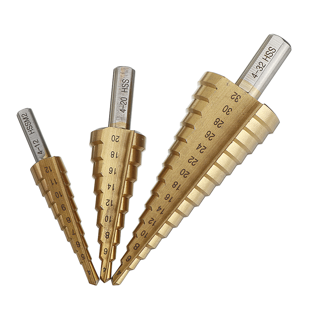 Drillpro-4-124-204-32mm-HSS-6542-Titanium-Coated-Step-Drill-Bit-Triangle-Shank-1500356-2