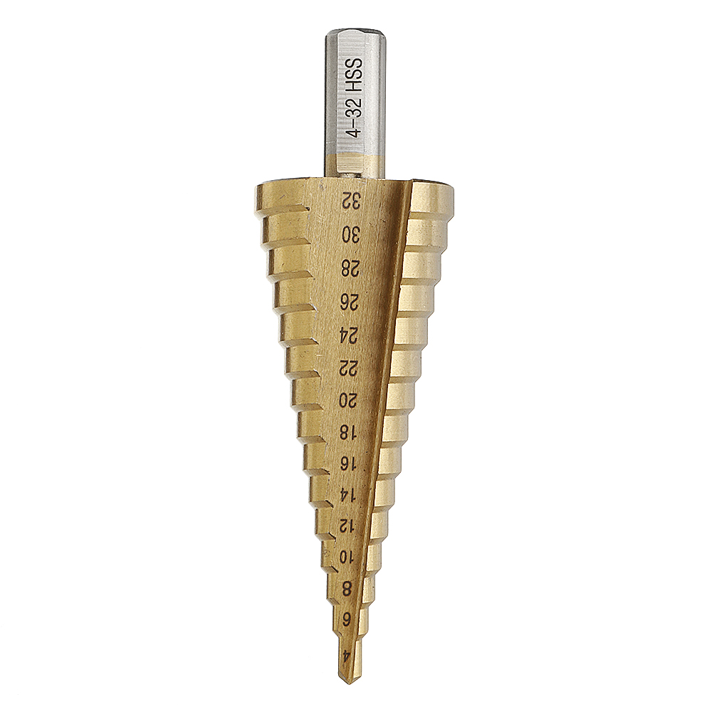 Drillpro-4-124-204-32mm-HSS-6542-Titanium-Coated-Step-Drill-Bit-Triangle-Shank-1500356-5