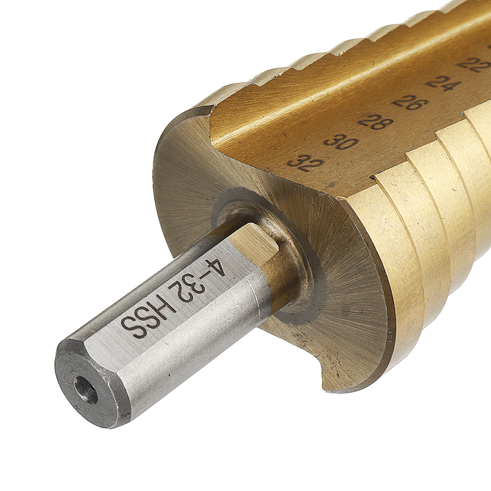 Drillpro-4-124-204-32mm-HSS-6542-Titanium-Coated-Step-Drill-Bit-Triangle-Shank-1500356-9