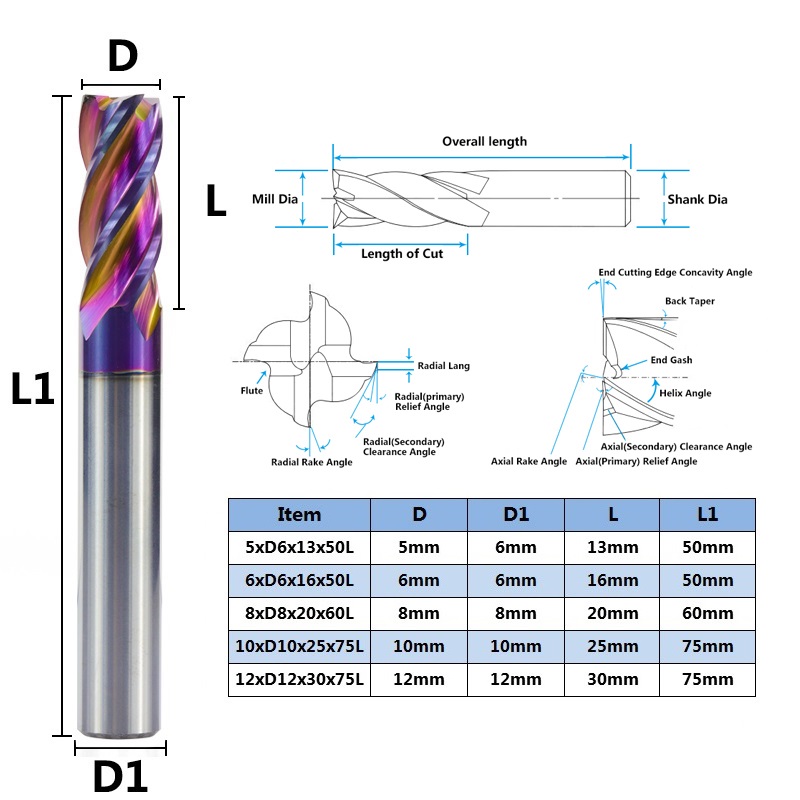 Drillpro-5681012mm-ULTRA-Surface-Tungsten-Carbide-End-Mill-HRC60-4-Flute-Spiral-End-Milling-Cutter-C-1719201-4