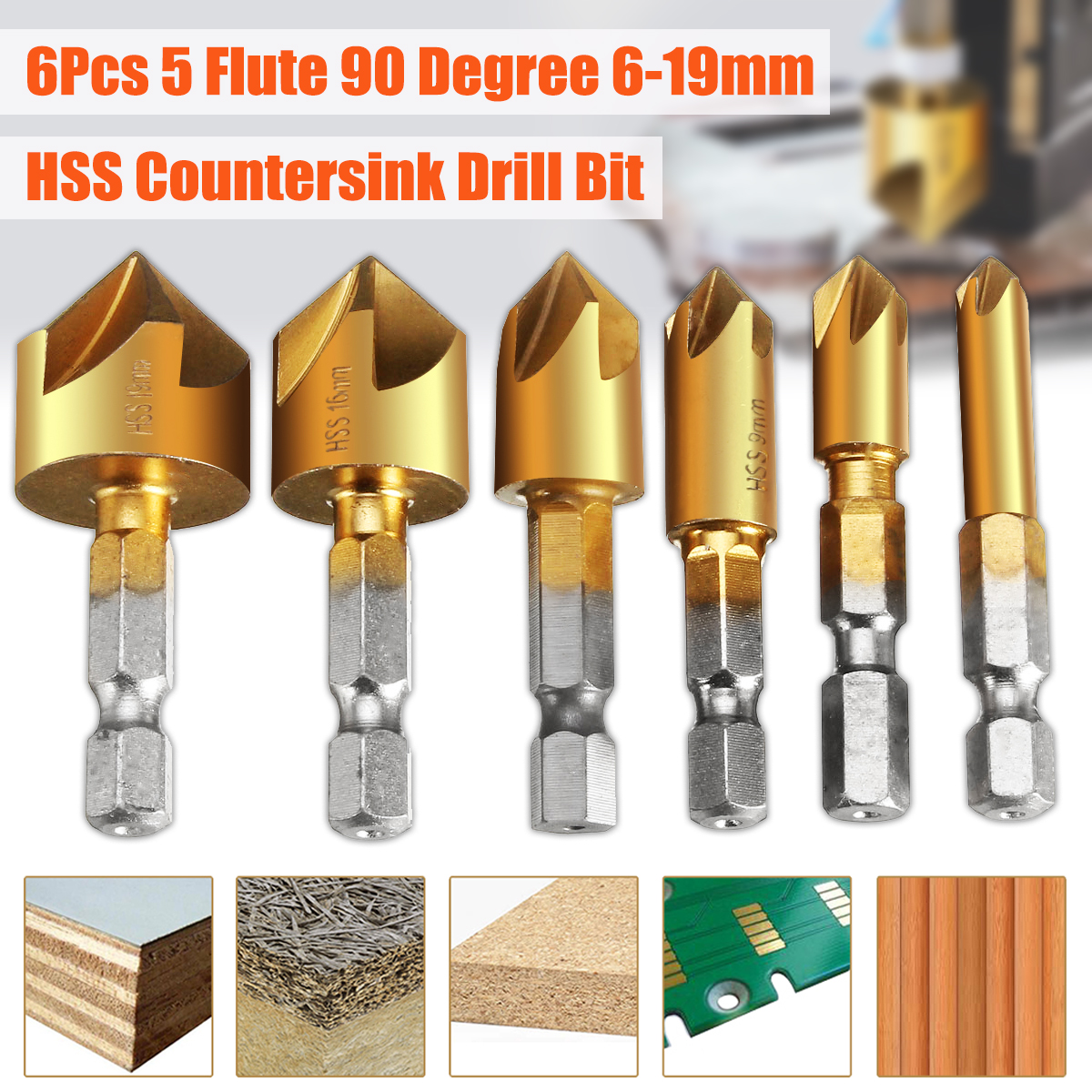 Drillpro-6Pcs-6-19mm-Countersink-Drill-Bit-5-Flutes-Hex-Shank-Titanium-Coated-Chamfer-Cutter-Set-1065796-1
