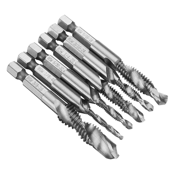 Drillpro-6pcs-18-38-Inch-BSW-Thread-HSS-Combination-Drill-Tap-Bit-Set-Hex-Shank-Deburr-Countersink-B-1023651-3