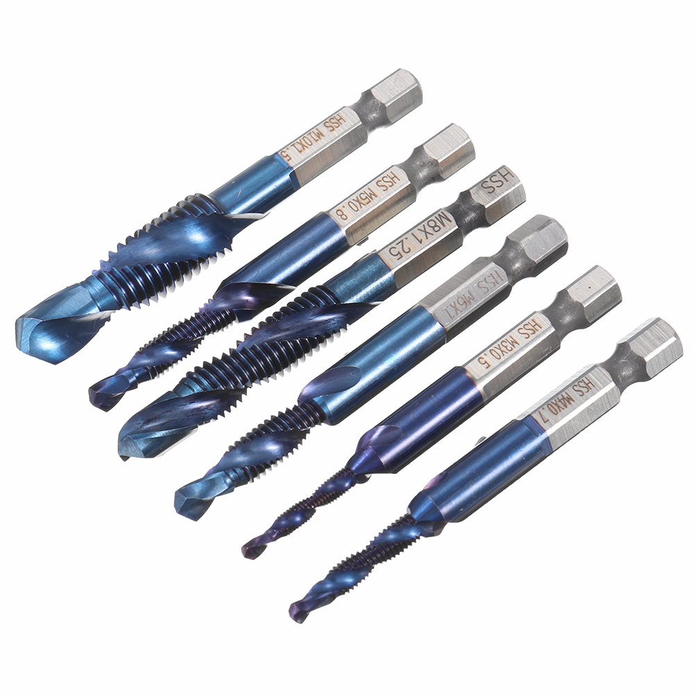 Drillpro-6pcs-M3-M10-Combination-Drill-Tap-Bit-Set-HSS-6542-Blue-Nano-Coated-Deburr-Countersink-Dril-1475740-2