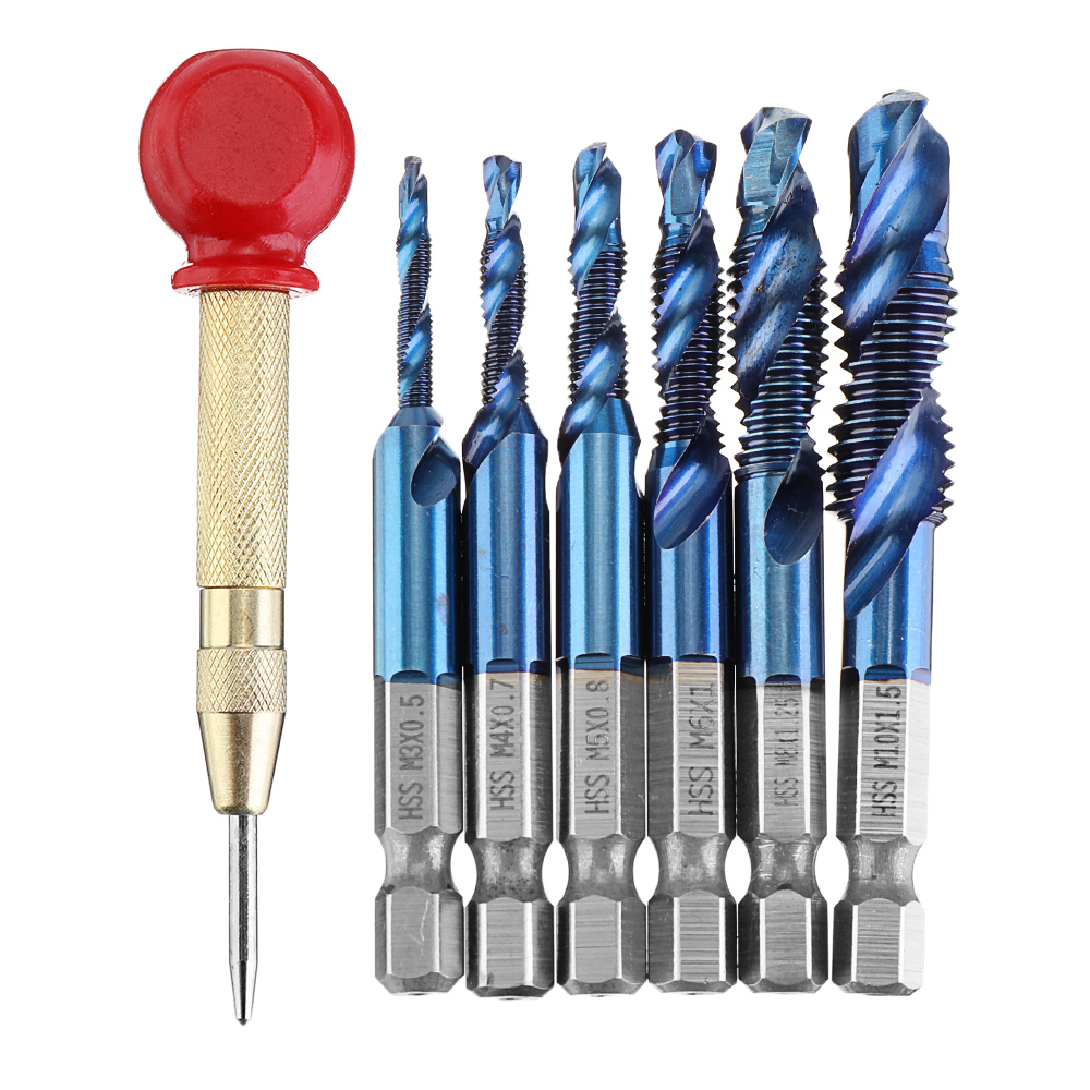 Drillpro-6pcs-M3-M10-Combination-Drill-Tap-Bit-Set-HSS-Blue-Nano-Deburr-Countersink-Bits-with-Automa-1685053-1