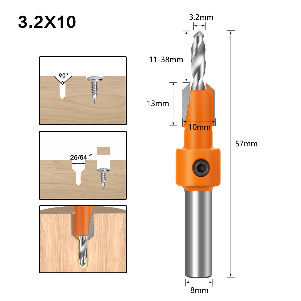 Drillpro-8mm-Shank-HSS-Woodworking-Countersink-Drill-Router-Bit-28x8-to-4x10mm-Carbide-Tip-Screw-Ext-1715814-7