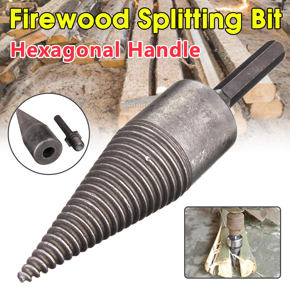 Hex-ShankSquare-Handle-Firewood-Splitting-Drill-Bit-Wood-Cone-Drilling-Tools-Kit-1632546-1