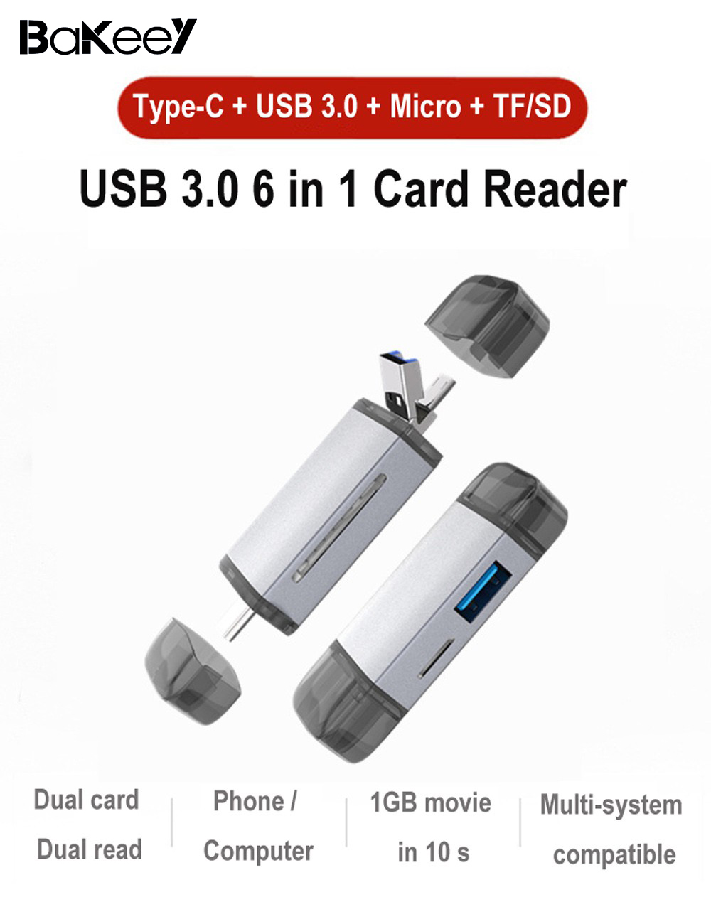 Bakeey-6-in-1-Multifunction-Card-Reader-USB-30-10Gbps-High-speed-Type-C--Micro-USB--SD--TF-Aluminium-1716331-1