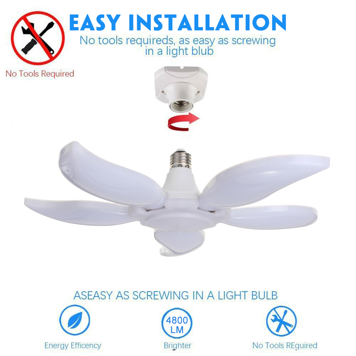 AC220VAC85-265V-Pure-White-E27-2835-SMD-75W-Five-leaf-Petal-Lamp-Ceiling-Adjustable-LED-Garage-Light-1592216-7