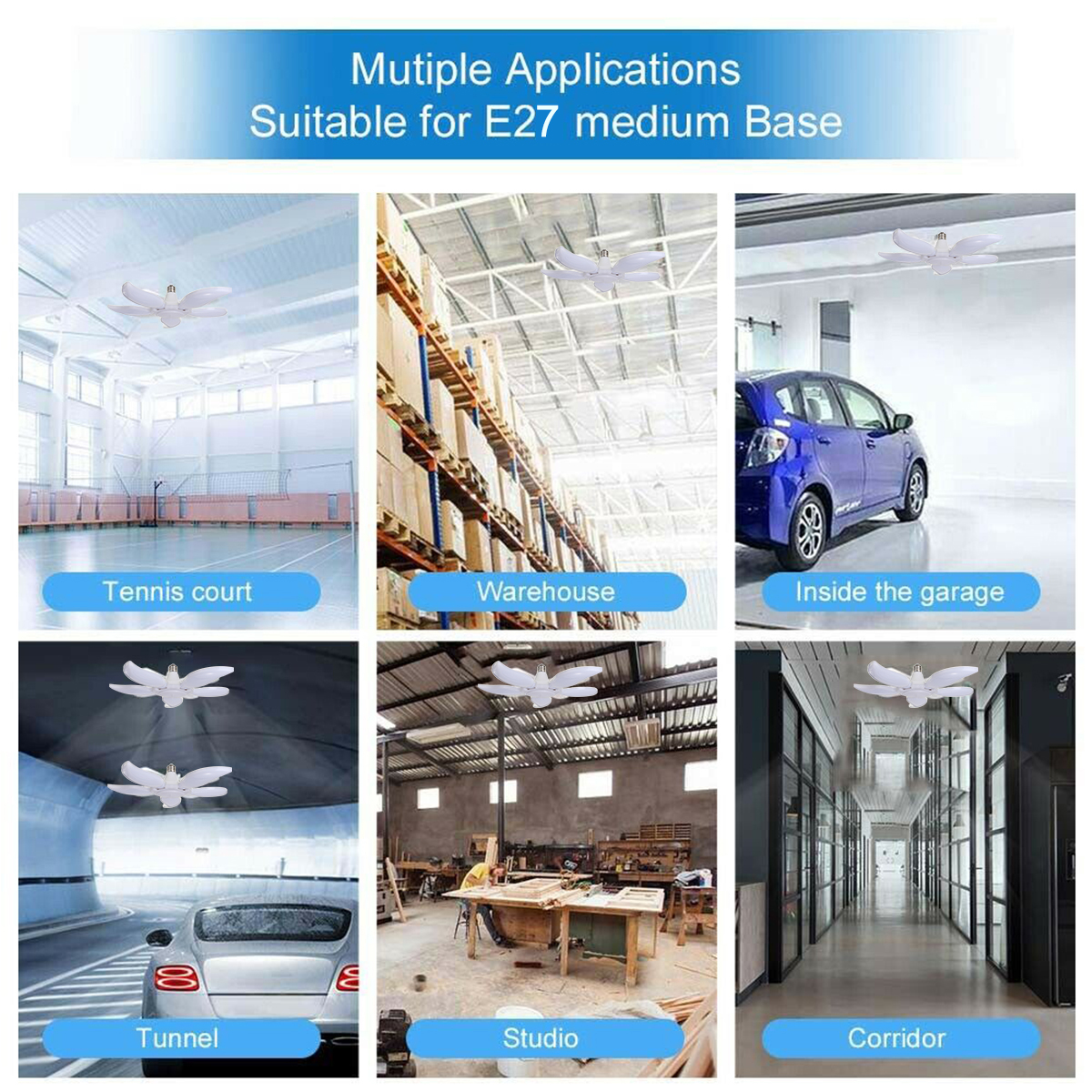 AC220VAC85-265V-Pure-White-E27-2835-SMD-75W-Five-leaf-Petal-Lamp-Ceiling-Adjustable-LED-Garage-Light-1592216-8