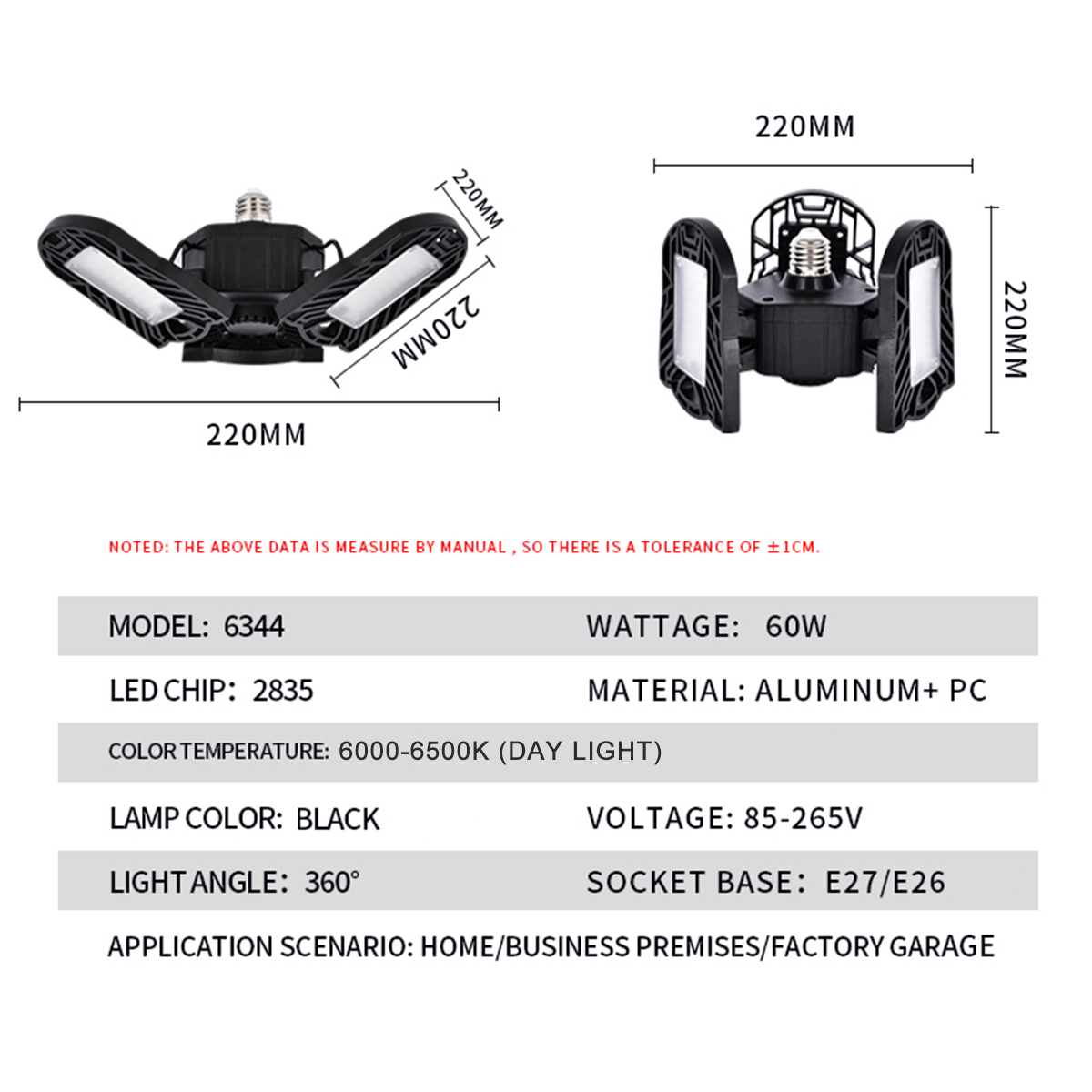 AC85-265V-E26-E27-60W-Pure-White-144-LED-Folding-Garage-Ceiling-Light-Bulb-Workshop-Adjustable-Defor-1544121-3