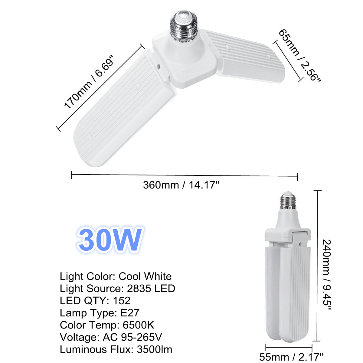 E27-Two-Three-Four-Leaves-Deformable-Foldable-LED-Garage-Shop-Work-Light-Bulb-Ceiling-Lamp-AC95-265V-1621889-4