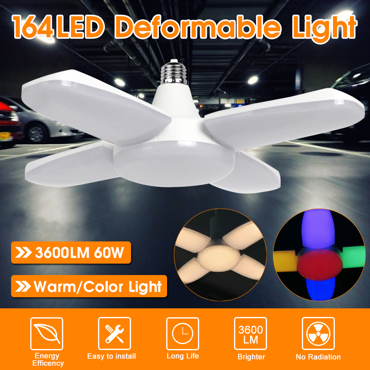 E27E26-AC165V-265V-Warm-White-Colorful-60W-2835-164LED-Light-Bulb-Ceiling-Fan-Blade-Deformable-Garag-1581950-1