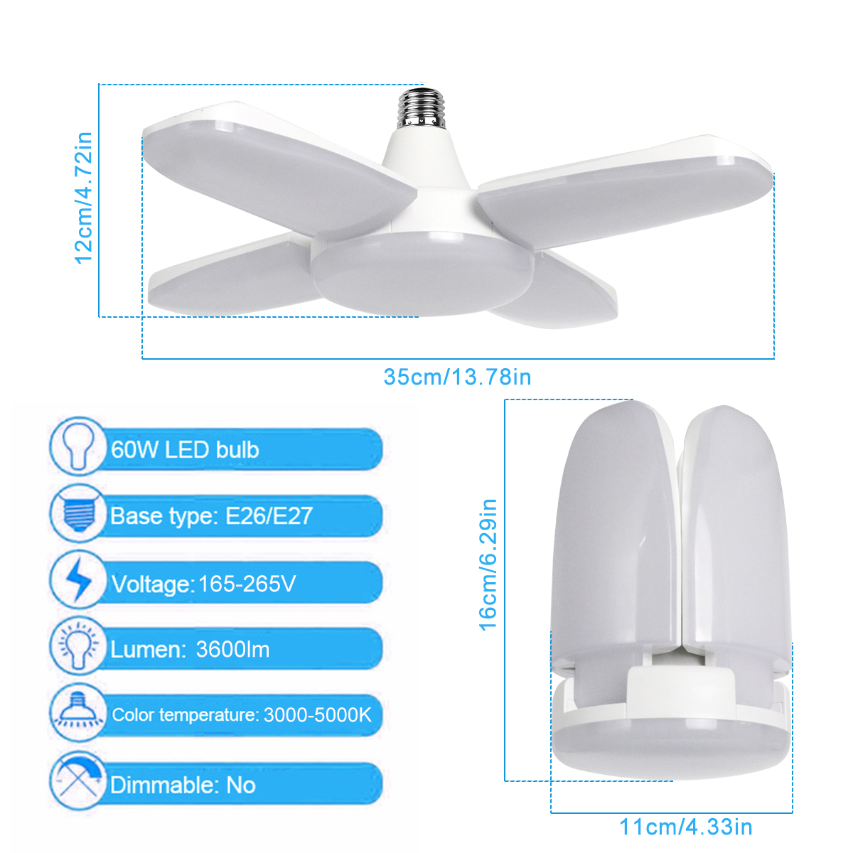 E27E26-AC165V-265V-Warm-White-Colorful-60W-2835-164LED-Light-Bulb-Ceiling-Fan-Blade-Deformable-Garag-1581950-10