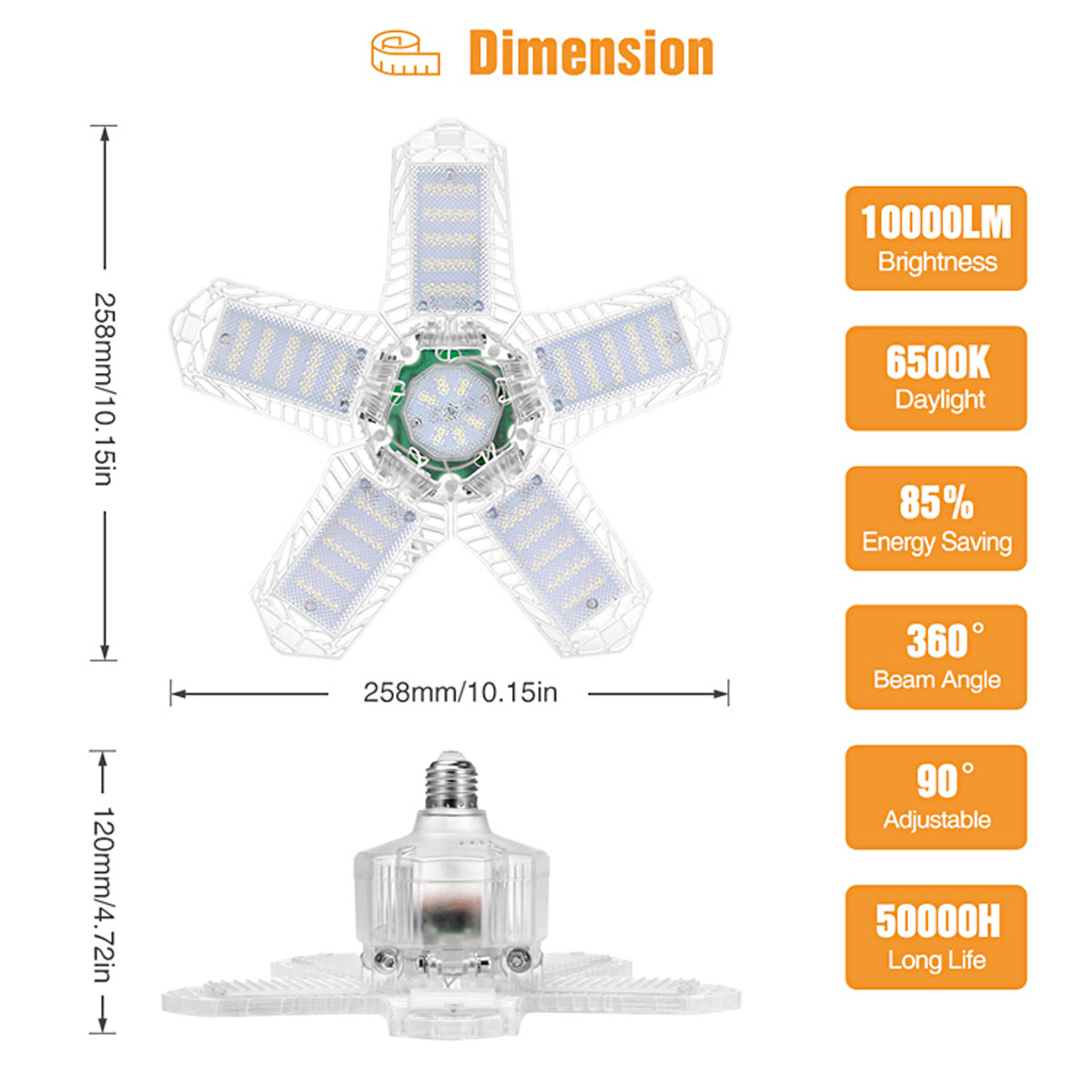 E27E26-LED-Bulb-Super-Bright-Foldable-Garage-Light-Fan-Blade-Ceiling-Lamp-100W-1851160-9