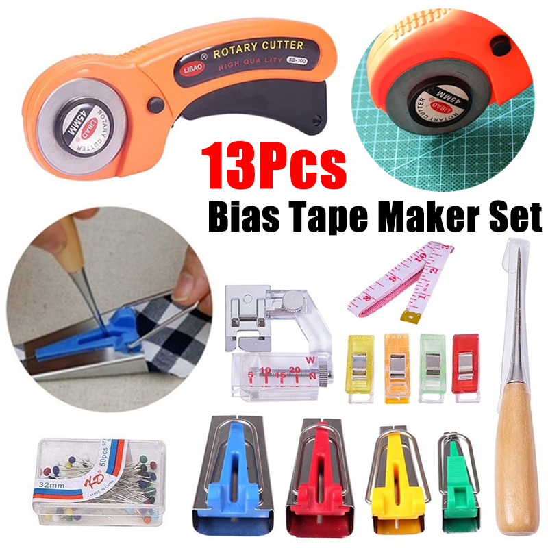 11213Pcs-Fabric-Bias-Tape-Maker-Rotary-Cutter-Kit-Sewing-Quilting-Awl-Pin-Binder-Foot-Tools-Set-1826940-1