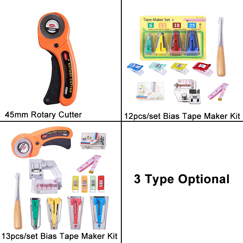 11213Pcs-Fabric-Bias-Tape-Maker-Rotary-Cutter-Kit-Sewing-Quilting-Awl-Pin-Binder-Foot-Tools-Set-1826940-2